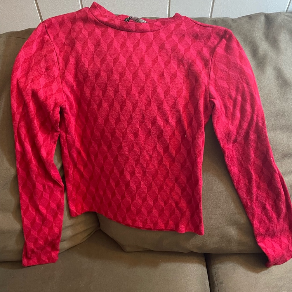Red Geometric Long Sleeve Top - S
